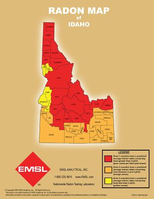National Radon Testing Laboratory Radon Map of  Idaho